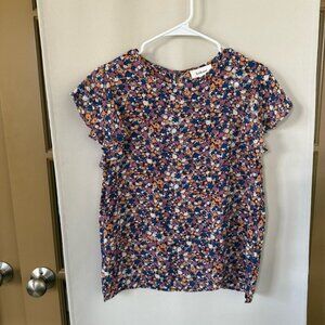 Bohme Womens Small Floral Flutter Short Sleeve Blouse